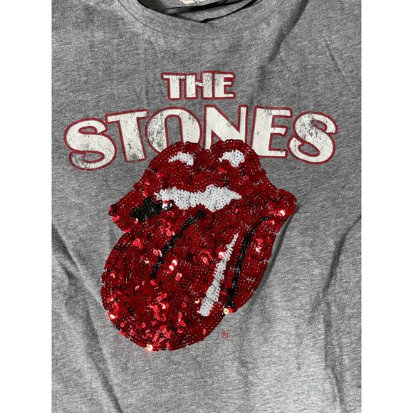 Rolling Stones H&M Sequin Logo T-Shirt Gray Women’s Small - Picture 5 of 6